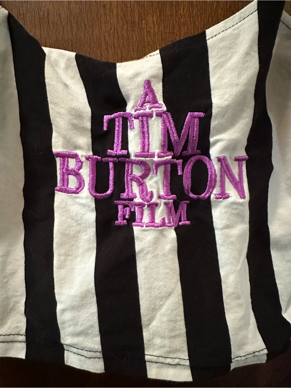 Tim Burton Film Striped Crop Top Tank Top with Purple Embroidery Goth Style